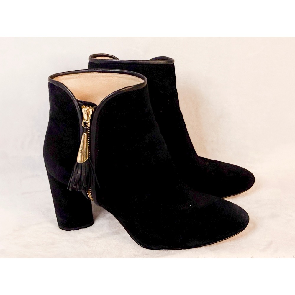 Louise et Cie Black Suede Tassel Zip Ankle‎ Booties Block Heel Women 8M